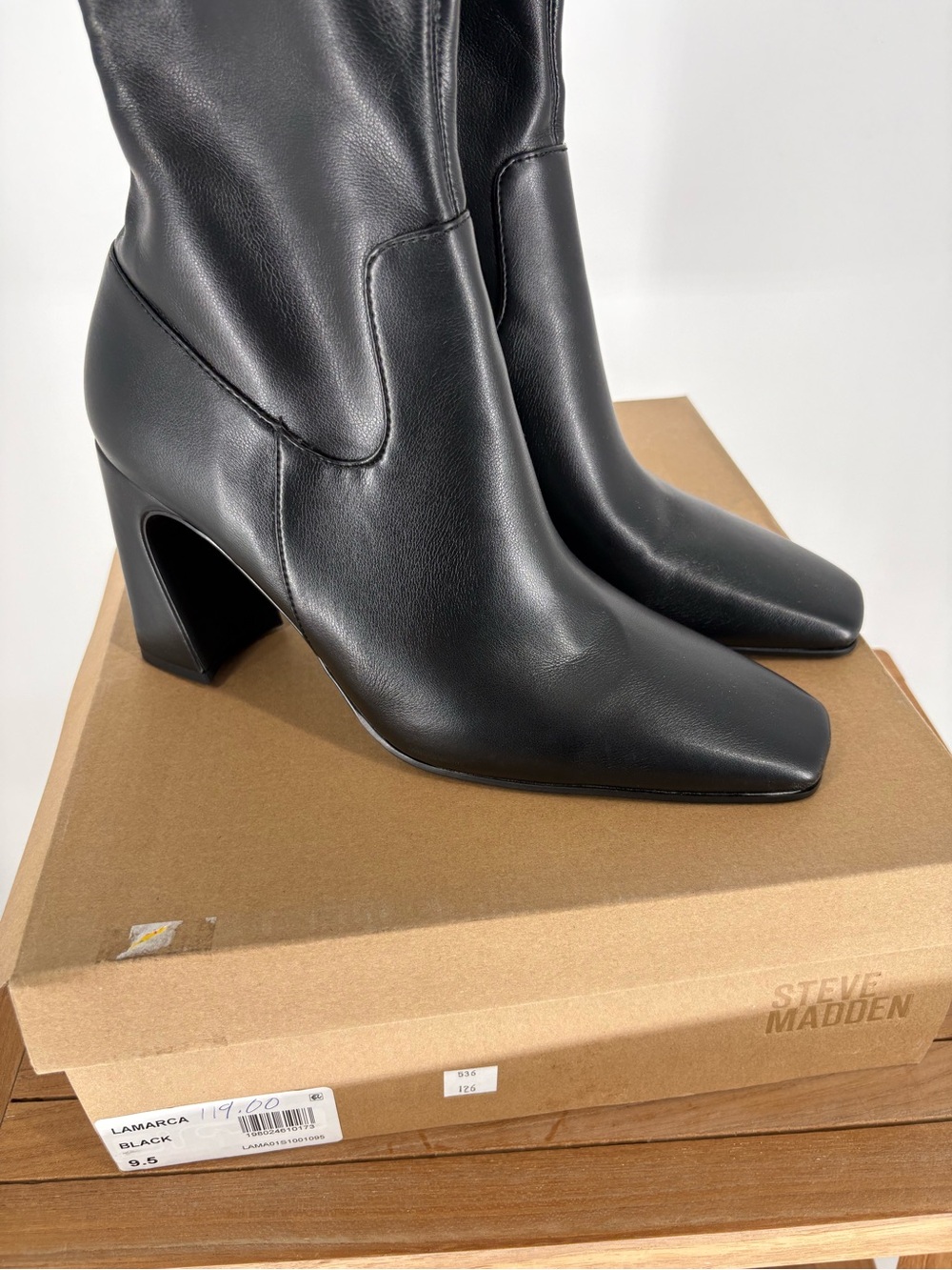 New Steve Madden Black Mid-Calf Pointed Toe Block Heel Boots - Women size 9.5 - Picture 4 of 9